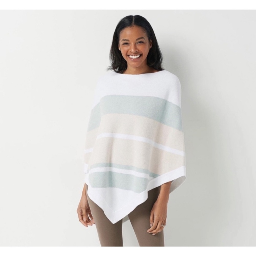 Barefoot Dreams Striped Poncho in White, Cream, and Green